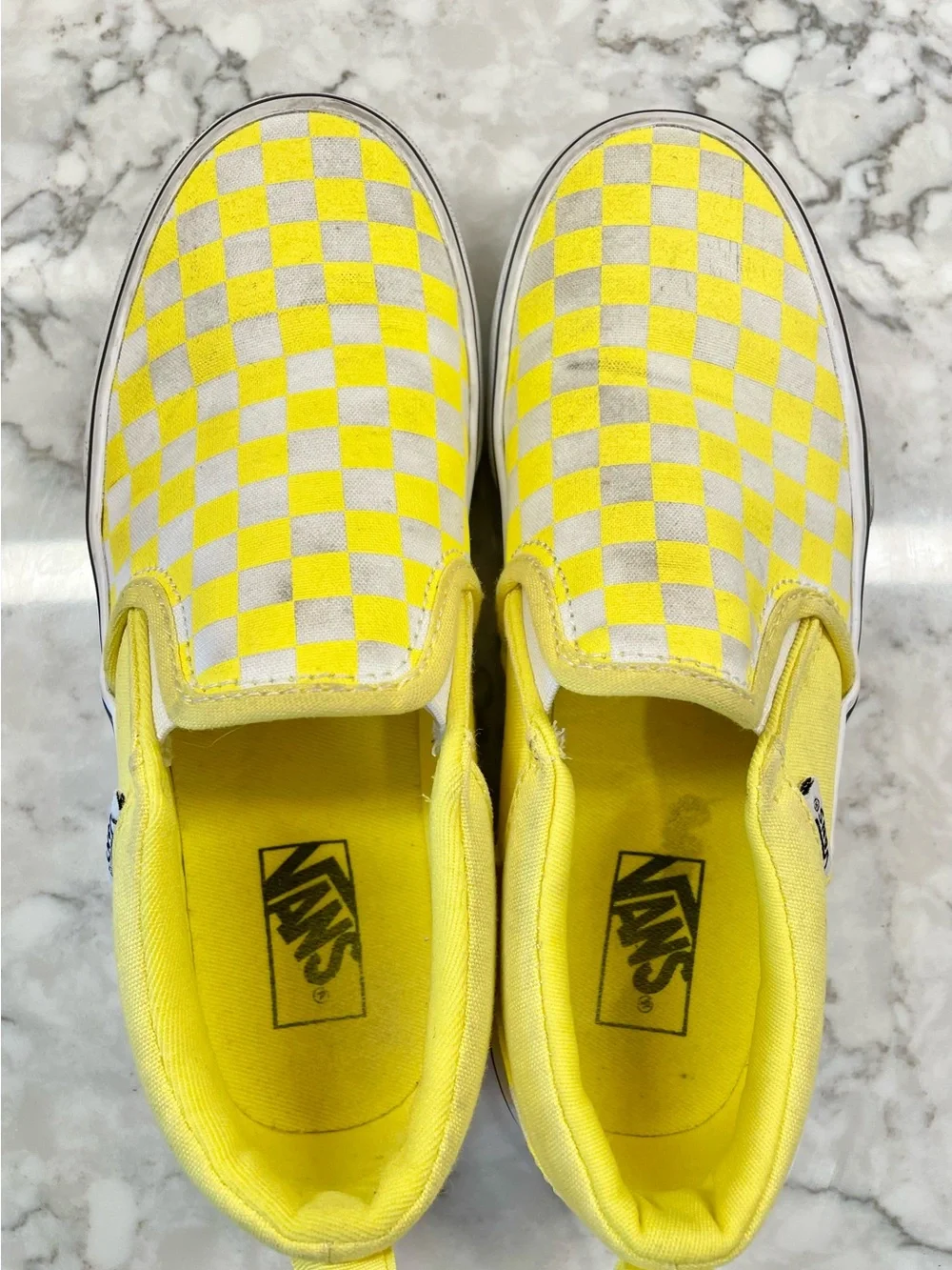 VANS CLASSIC Slip On Checkerboard Cyber Yellow Sneakers Missy Kid/Teen Size 3
